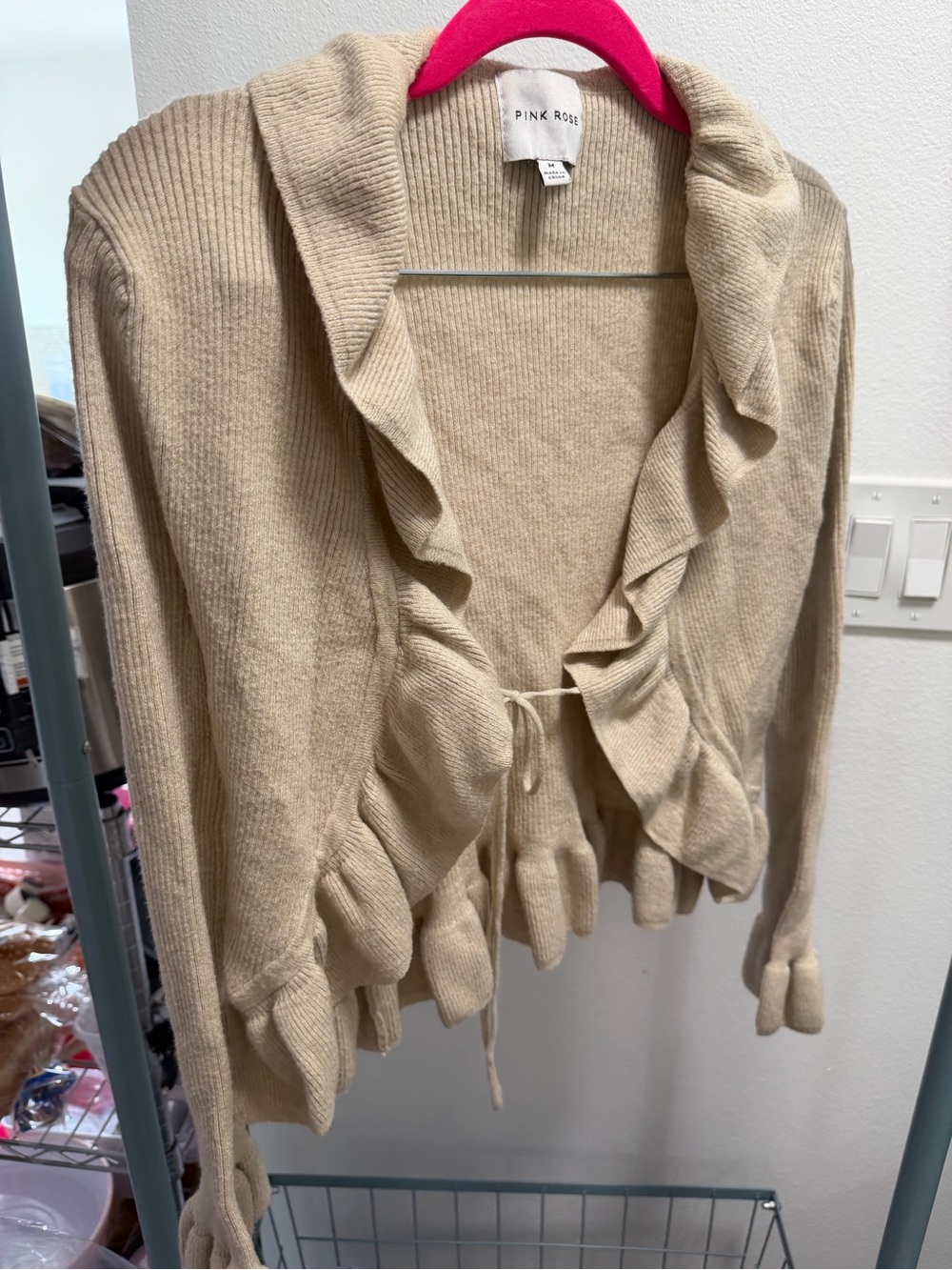 PINK ROSE • Ruffle Cardigan • Cream • Small - Picture 3 of 4